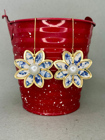 White and Blue Flower Earrings