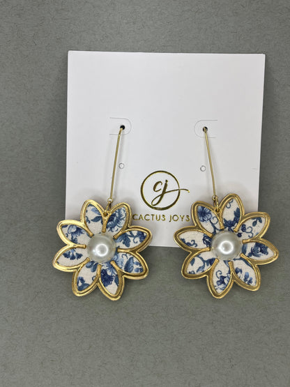 White and Blue Flower Earrings