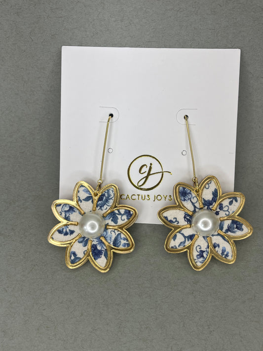 White and Blue Flower Earrings