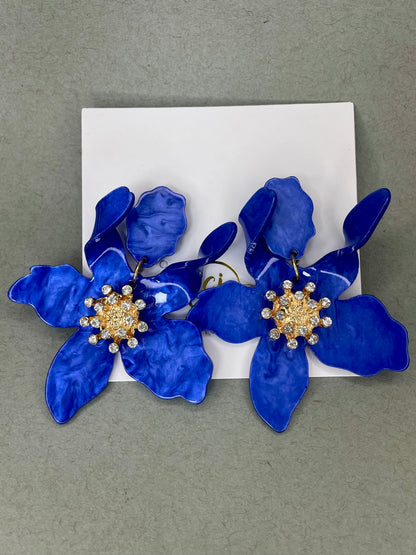Navy Flower Earrings