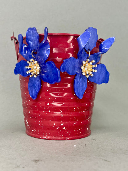Navy Flower Earrings
