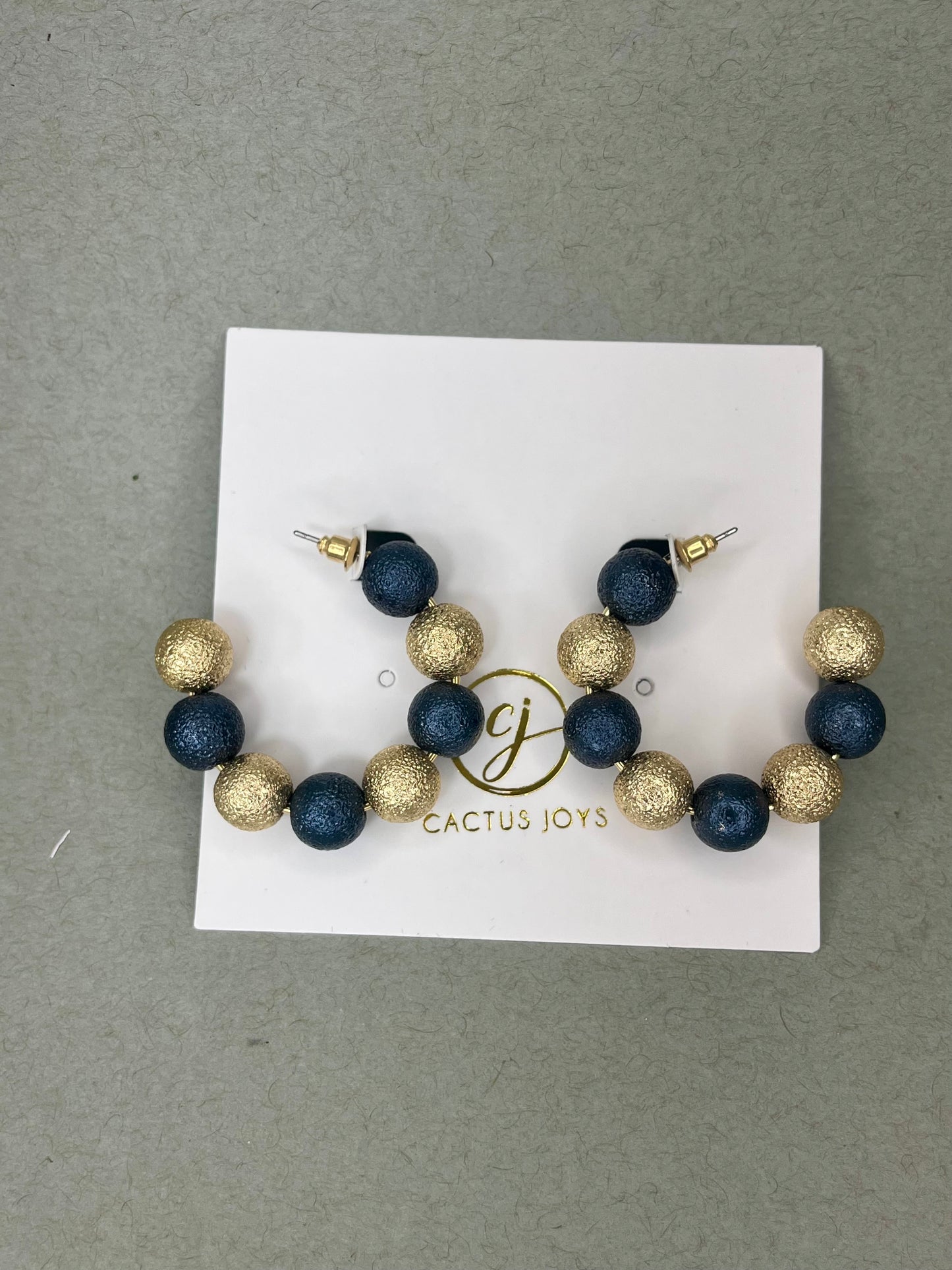 Navy & Gold Bead Hoops