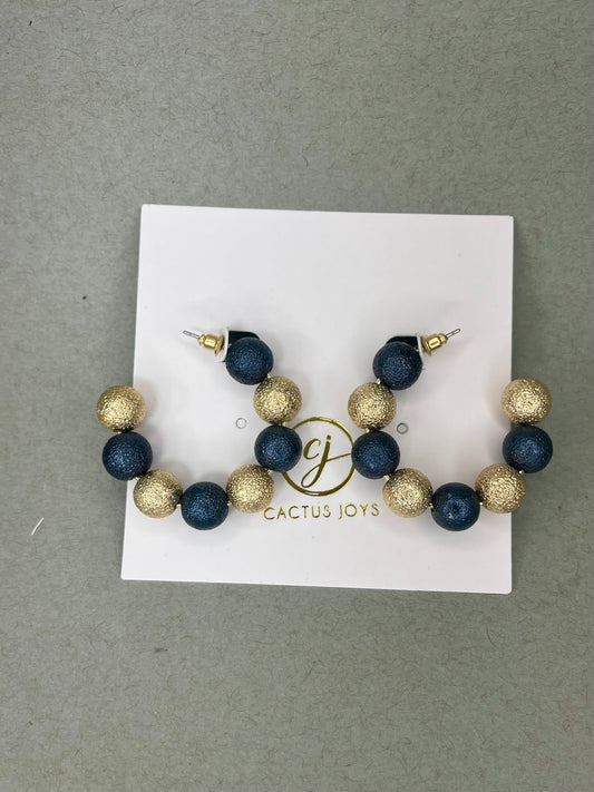 Navy & Gold Bead Hoops