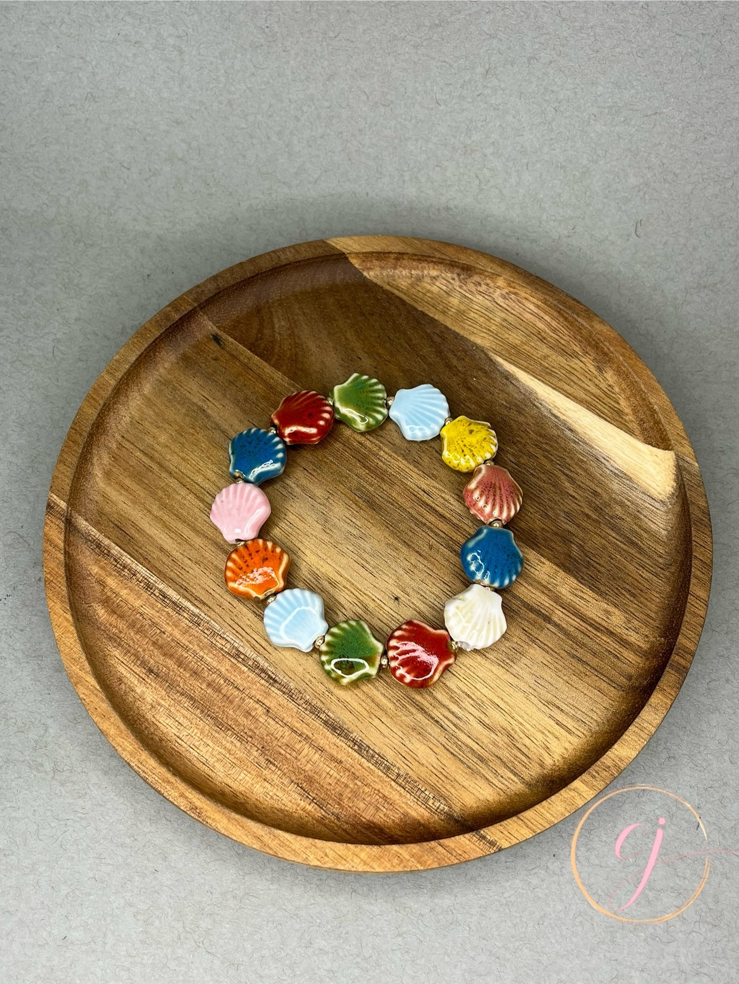 Multi Colored Ceramic Shell Stretch Bracelet
