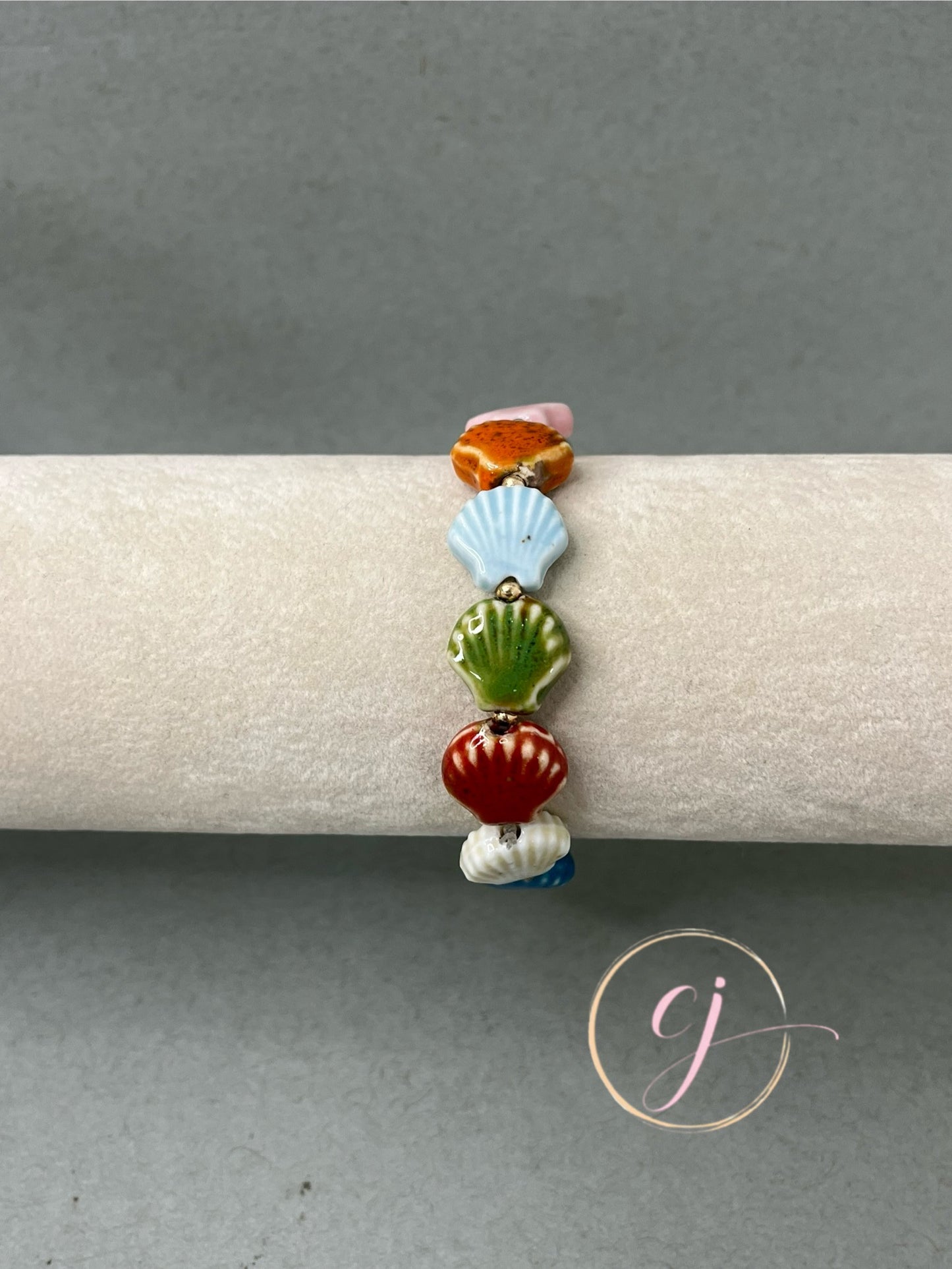 Multi Colored Ceramic Shell Stretch Bracelet