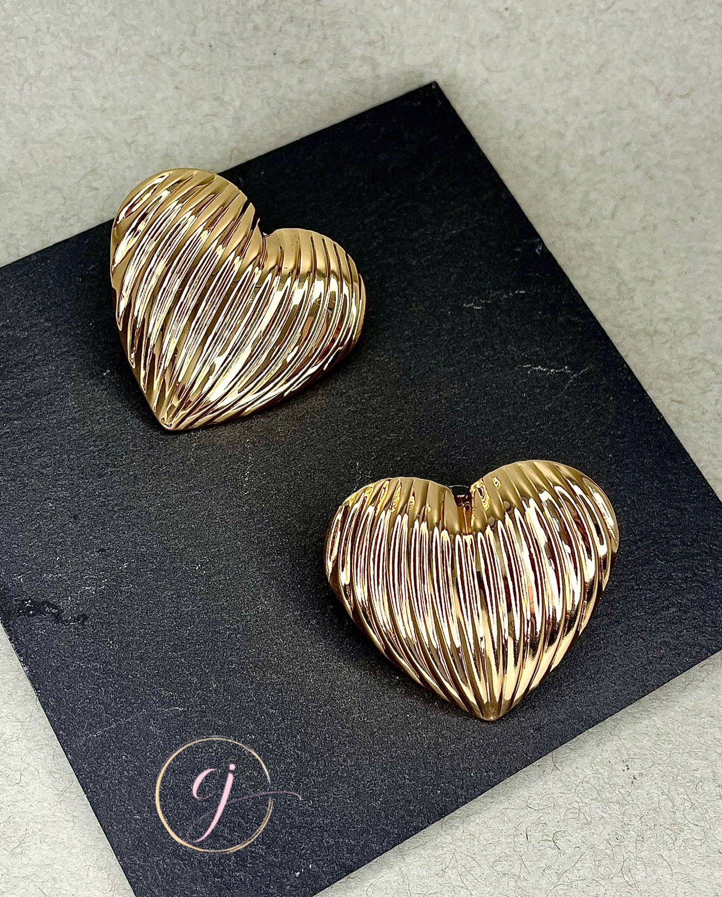 Textured Stud Heart Earrings (Silver and Gold)