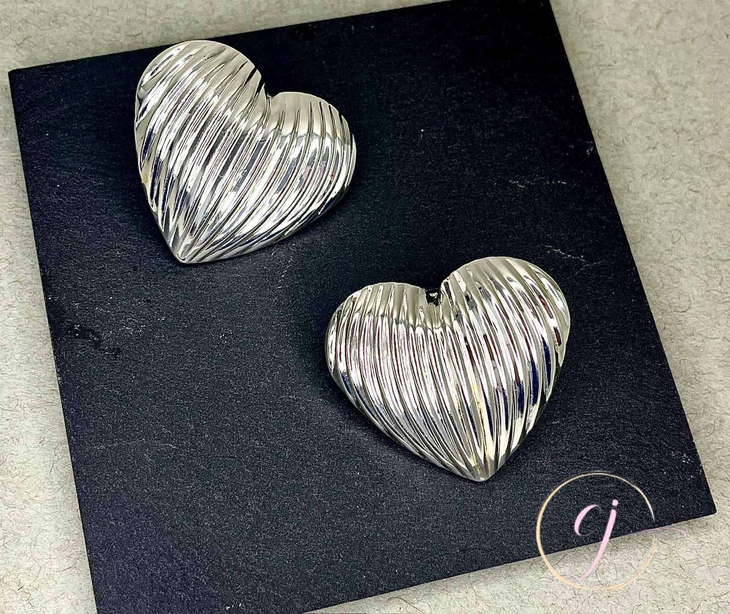 Textured Stud Heart Earrings (Silver and Gold)