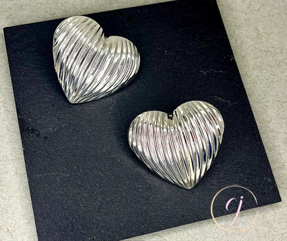 Textured Stud Heart Earrings (Silver and Gold)