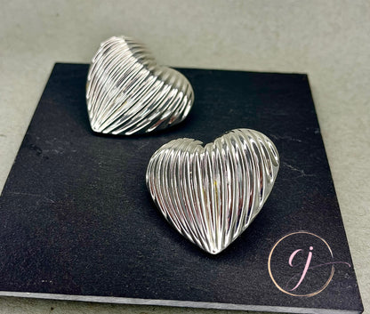 Textured Stud Heart Earrings (Silver and Gold)