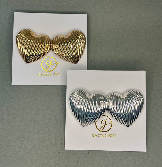 Textured Stud Heart Earrings (Silver and Gold)