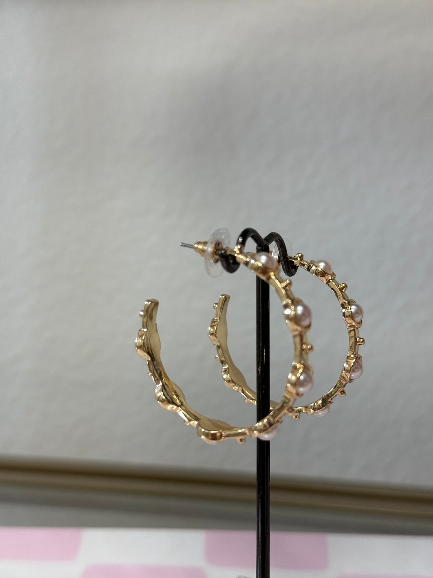 Gold Spaced Pearl Hoop