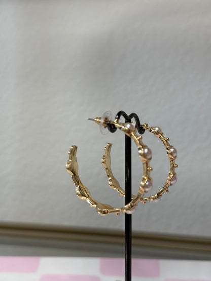 Gold Spaced Pearl Hoop
