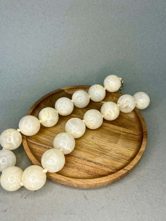 XL White Bead Adjustable Necklace