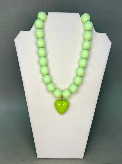 Large Colored Bead Necklace With Puffy Heart
