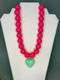 Large Colored Bead Necklace With Puffy Heart