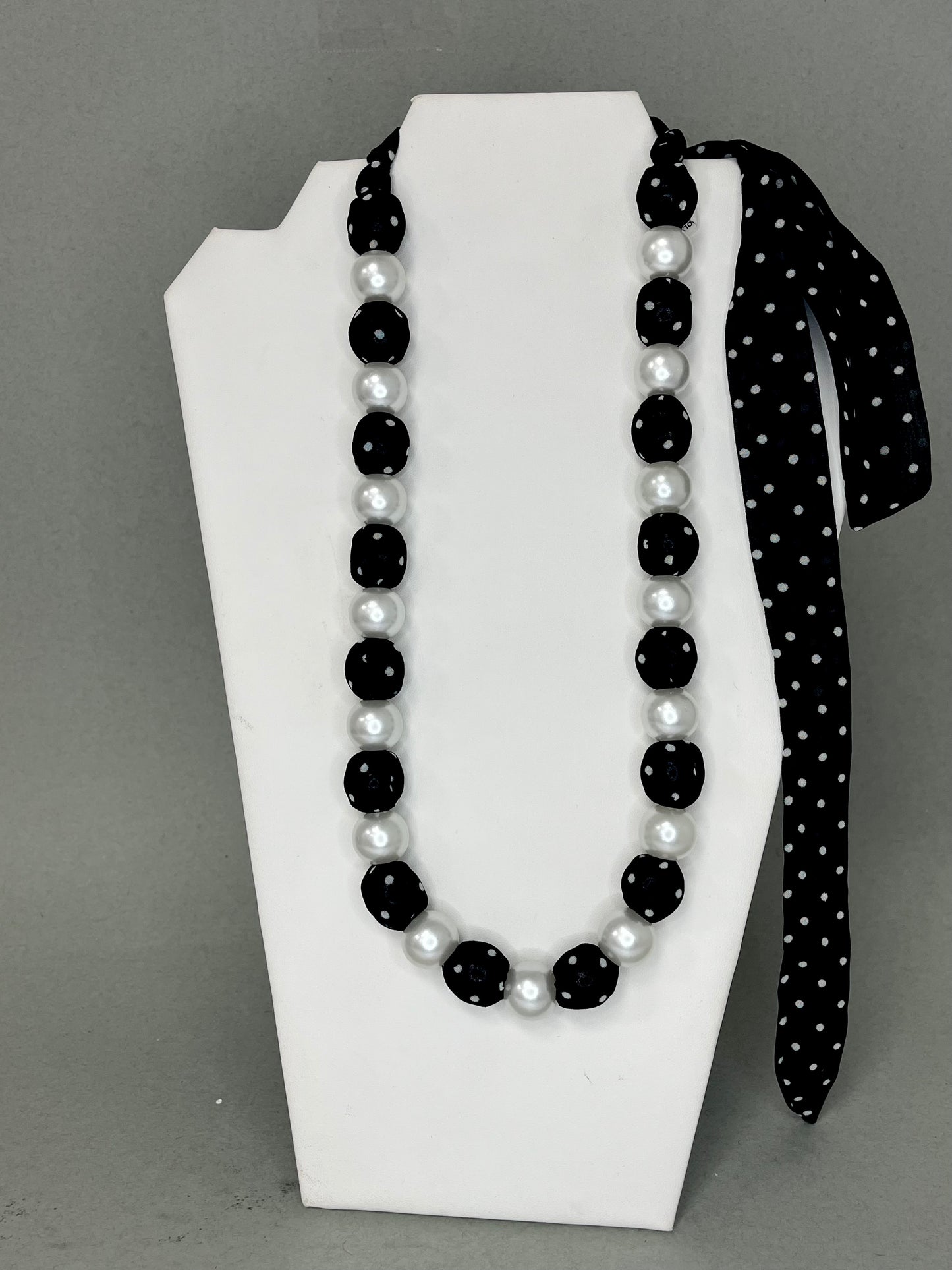 Black Polka Dot Pearl Scarf Necklace
