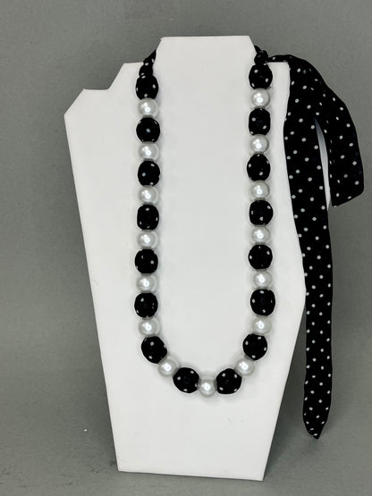 Black Polka Dot Pearl Scarf Necklace