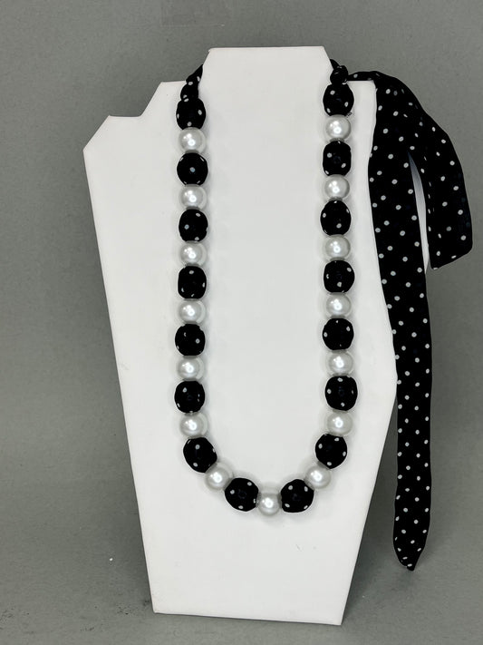 Black Polka Dot Pearl Scarf Necklace