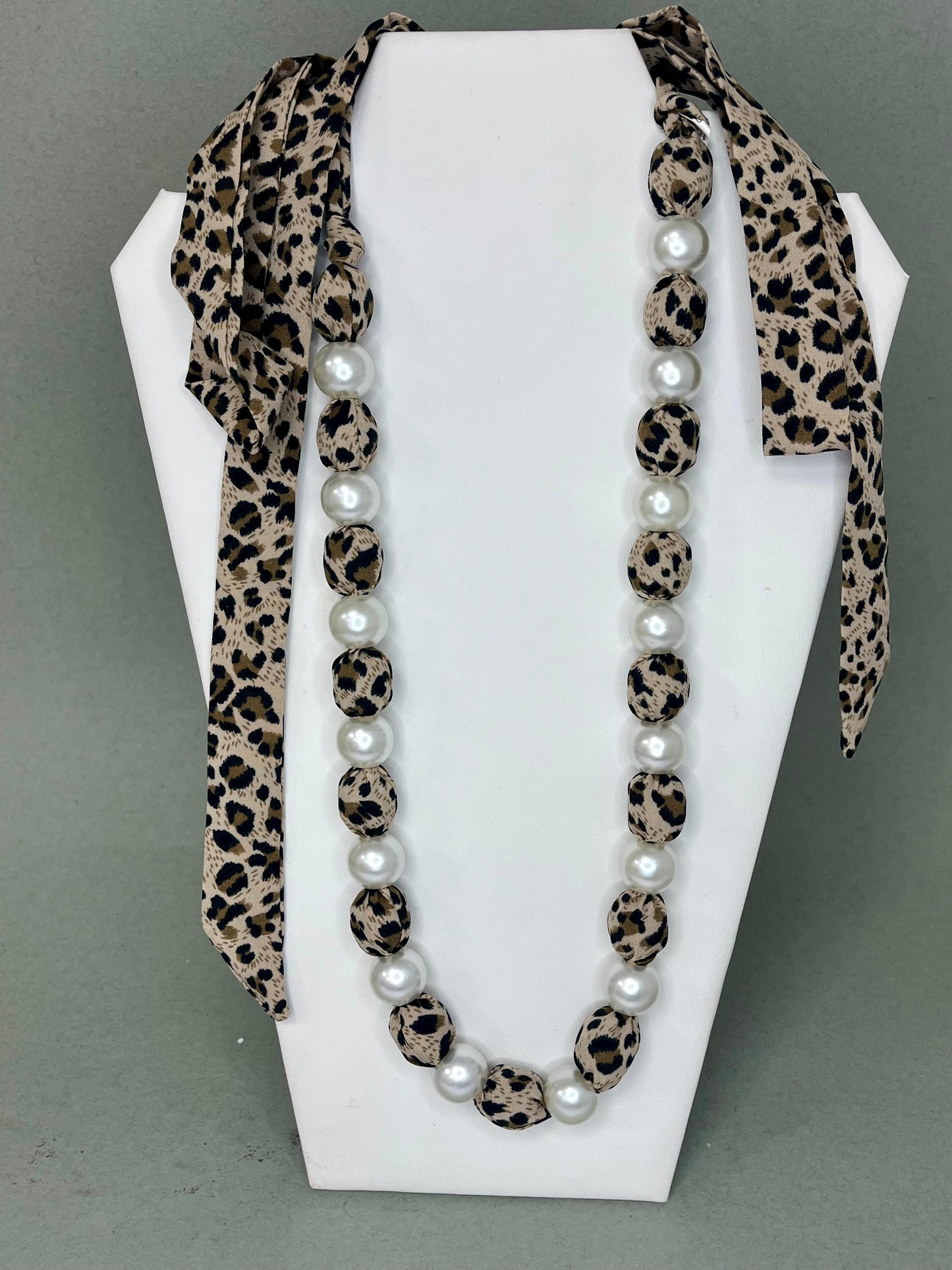 Leopard Pearl Scarf Necklace