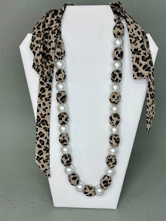 Leopard Pearl Scarf Necklace