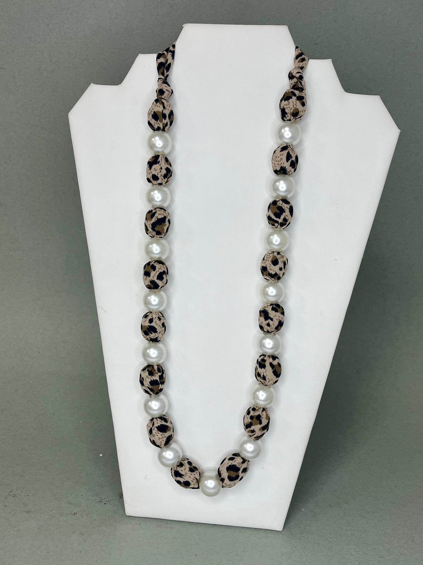 Leopard Pearl Scarf Necklace