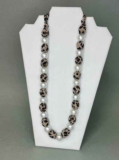 Leopard Pearl Scarf Necklace