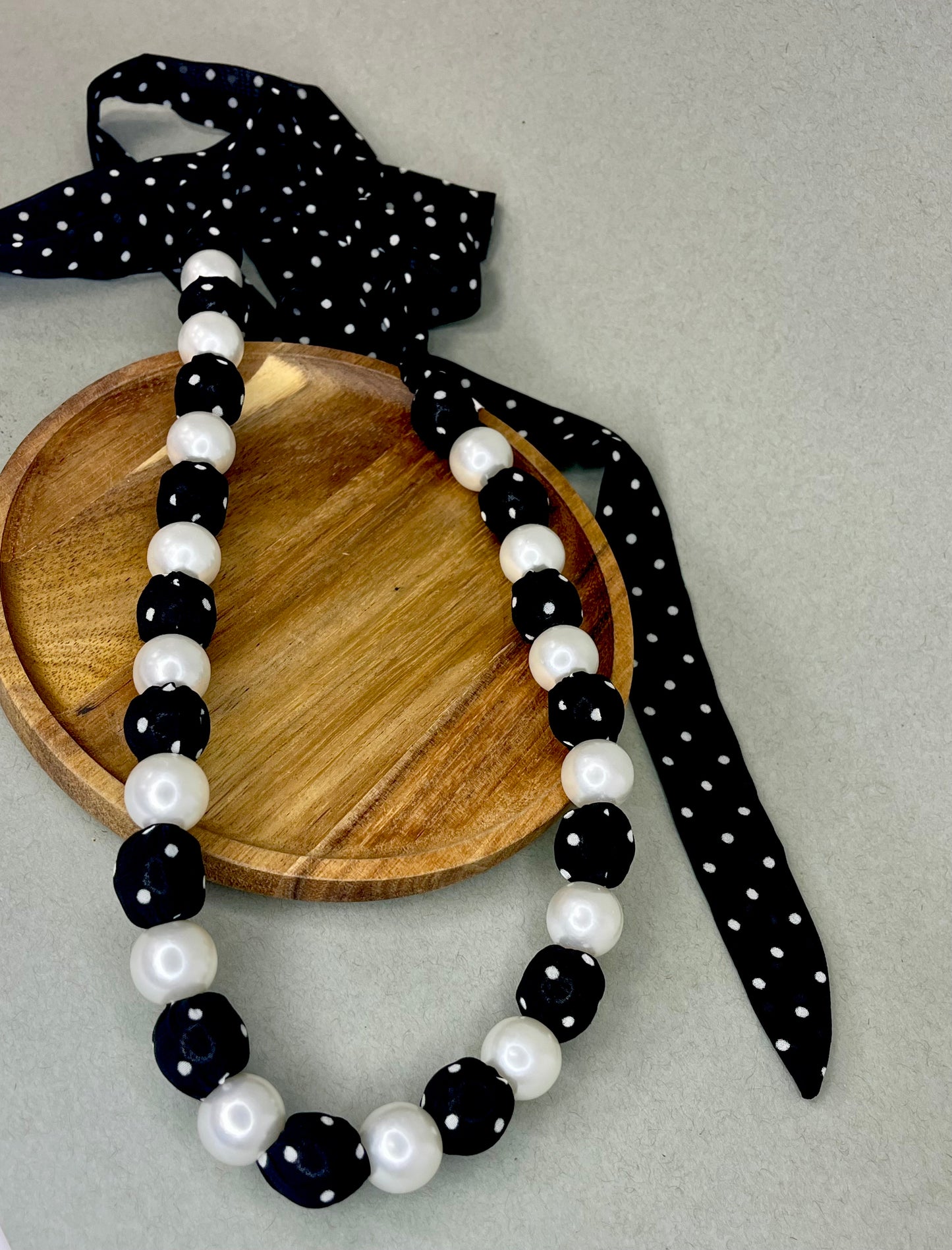 Black Polka Dot Pearl Scarf Necklace
