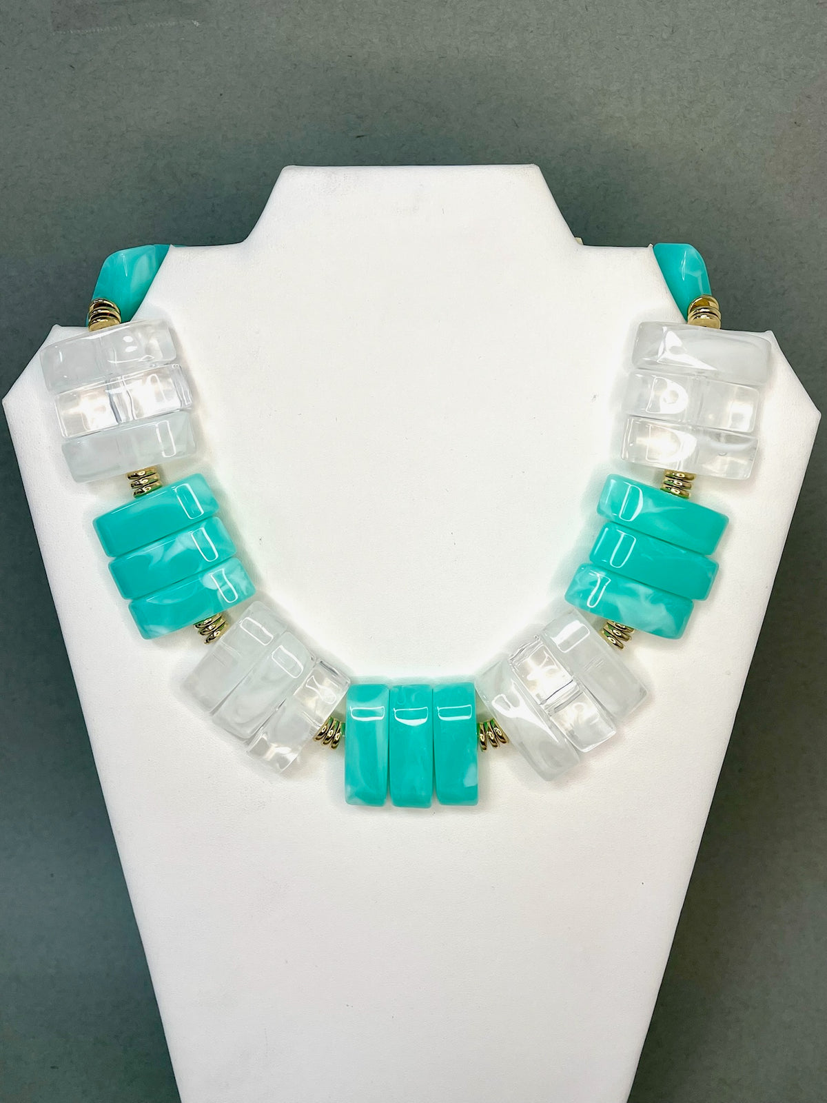 Turquoise and White Flat Bead Necklace