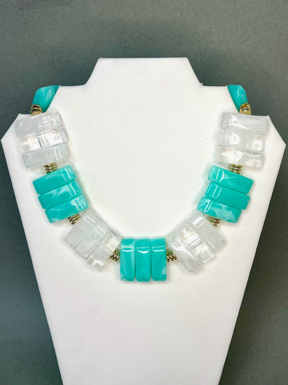 Turquoise and White Flat Bead Necklace