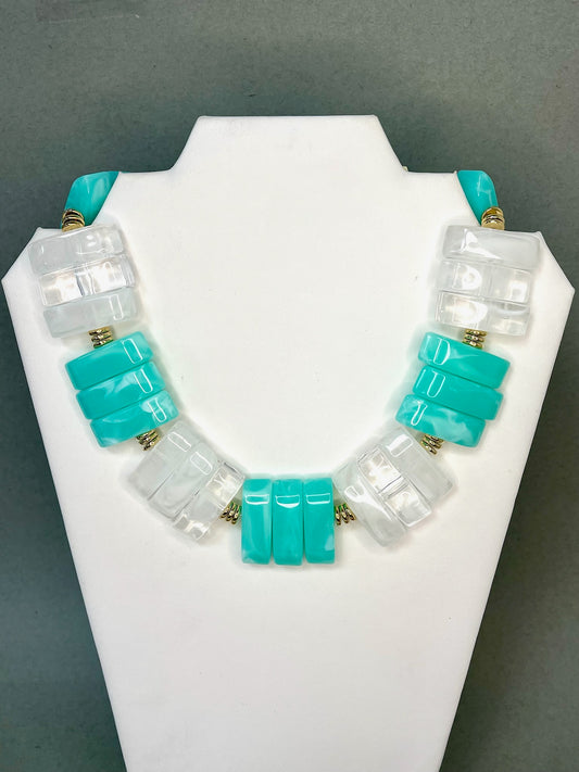 Turquoise and White Flat Bead Necklace