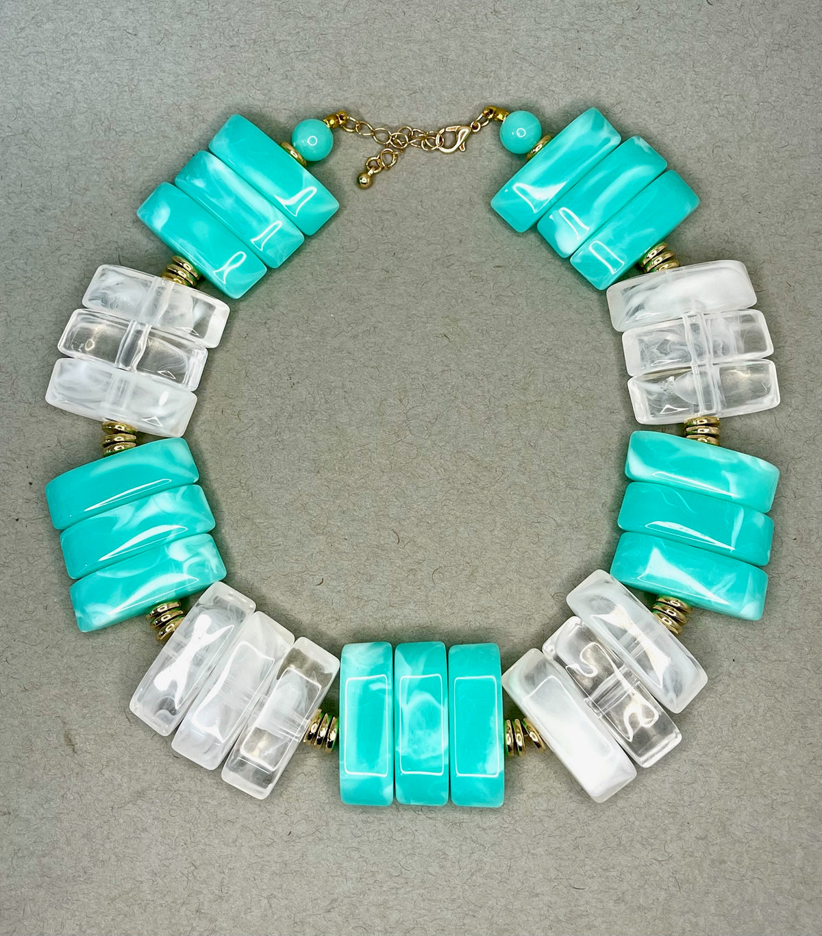 Turquoise and White Flat Bead Necklace