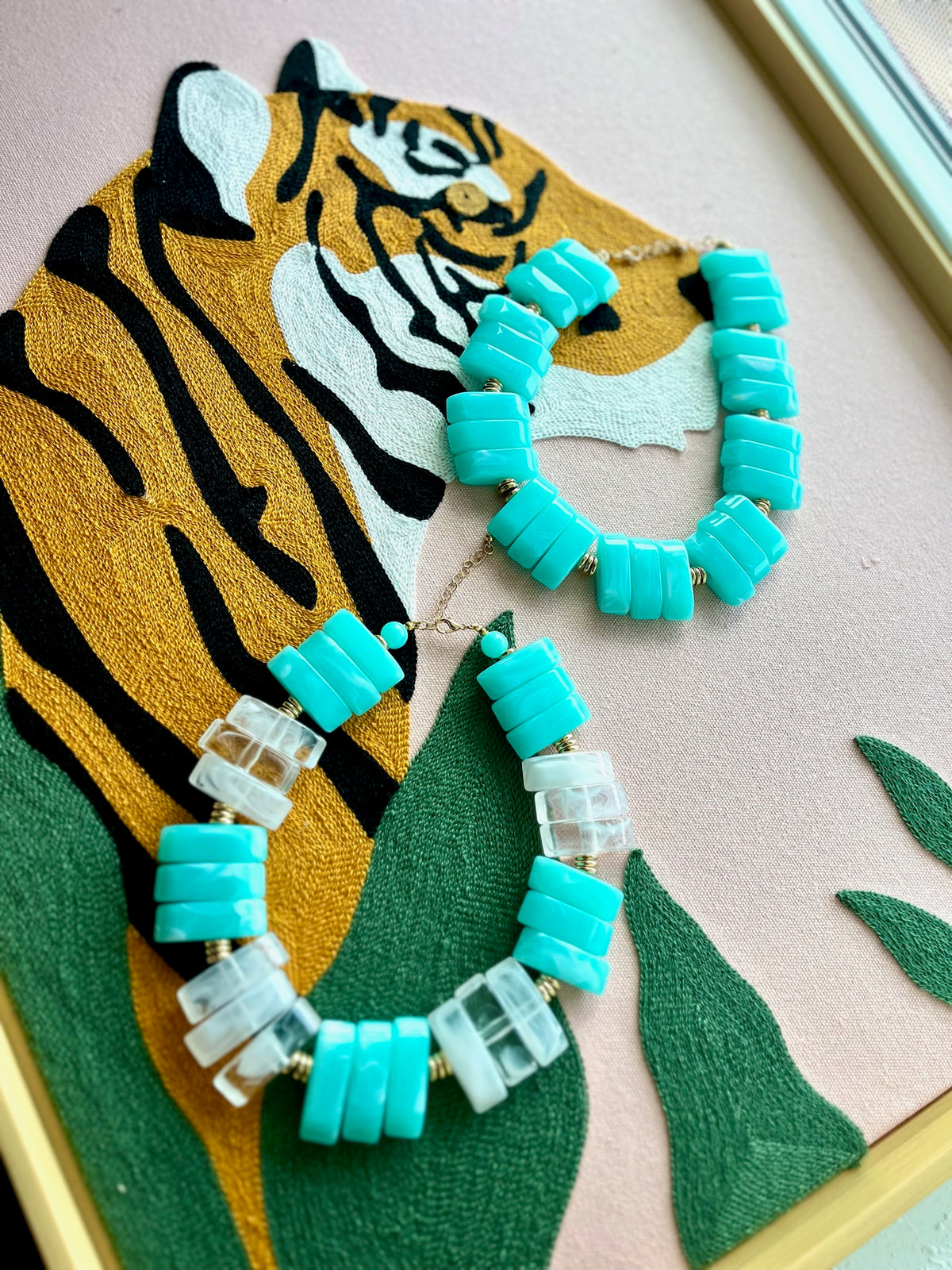 Turquoise and White Flat Bead Necklace