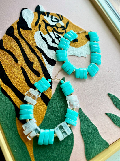Turquoise and White Flat Bead Necklace