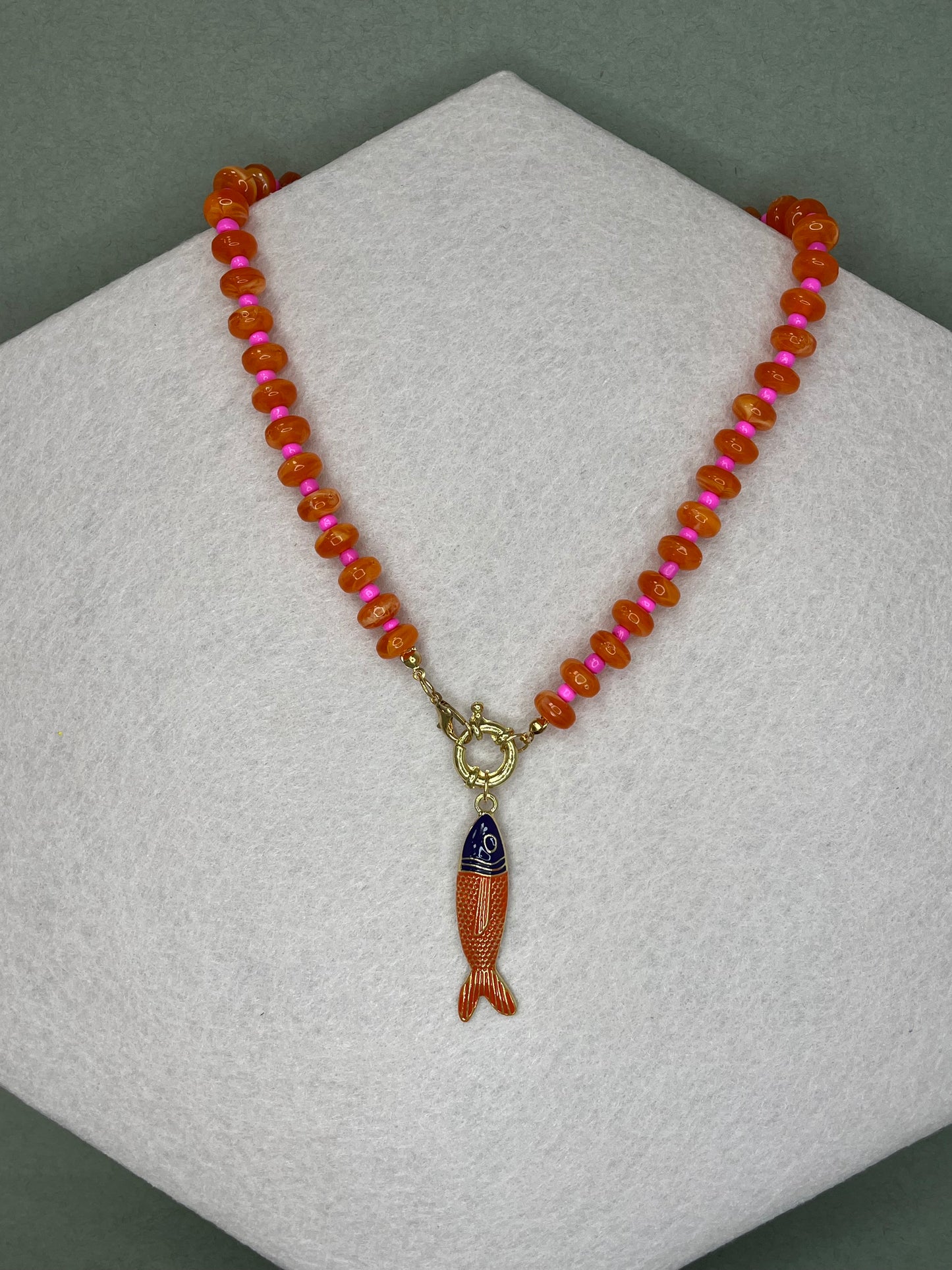 Orange Beaded Fish Necklace