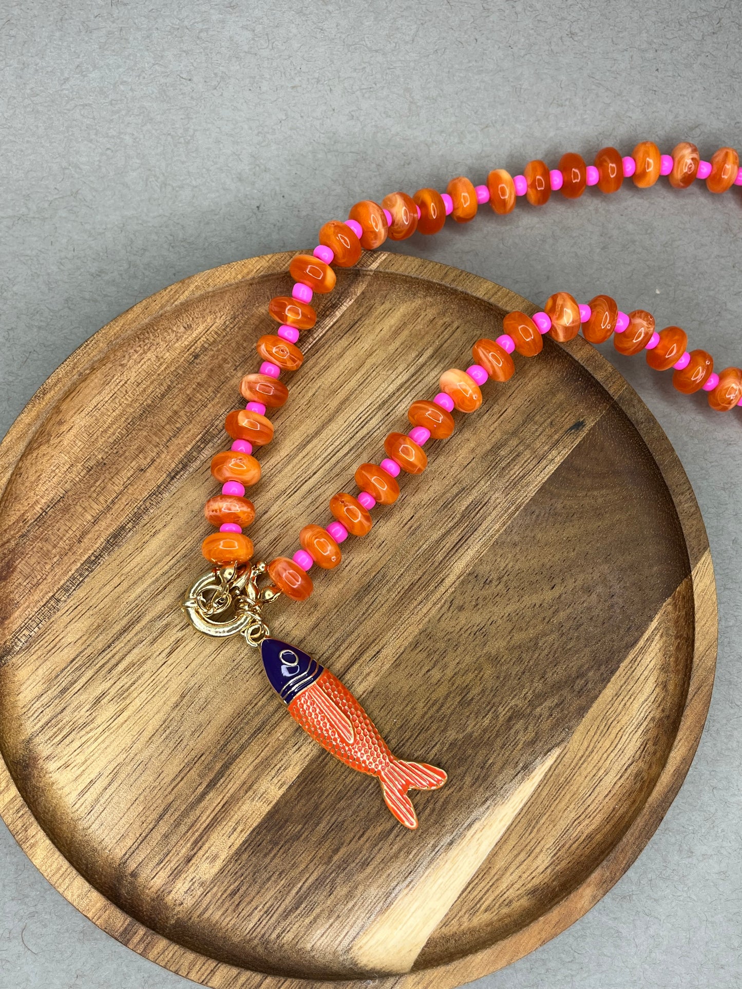 Orange Beaded Fish Necklace