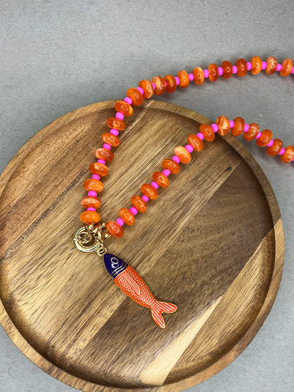 Orange Beaded Fish Necklace