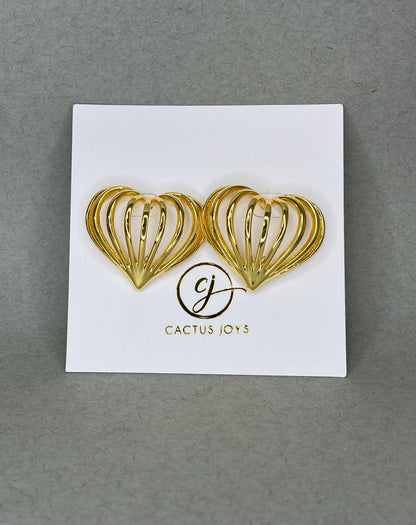 Gold Open Heart Stud Earrings