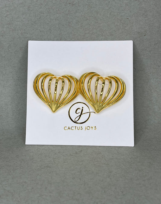 Gold Open Heart Stud Earrings