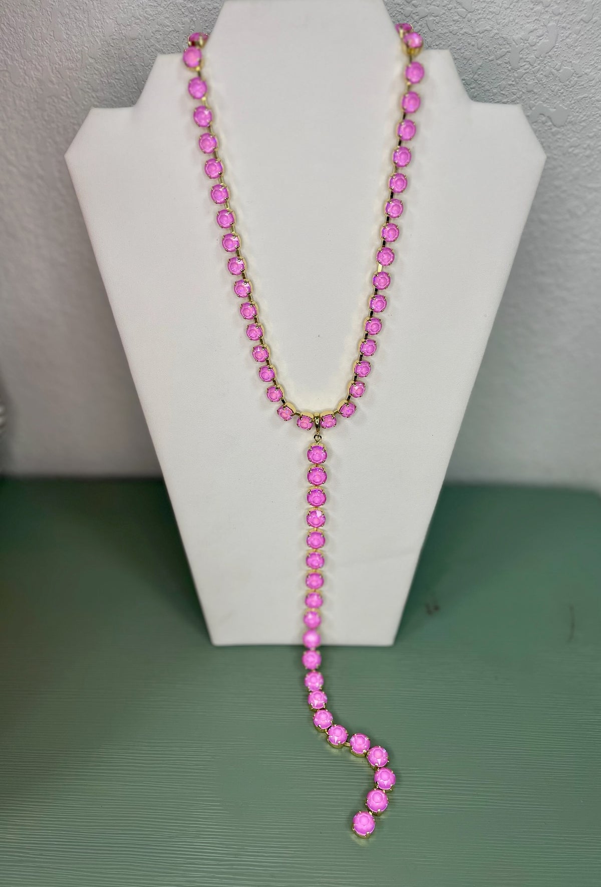 Pink Crystal Magnetic Necklace with Lariat