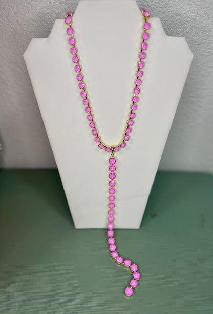 Pink Crystal Magnetic Necklace with Lariat