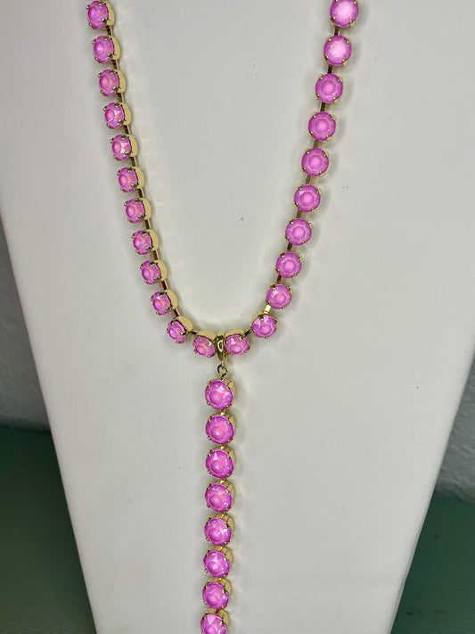 Pink Crystal Magnetic Necklace with Lariat