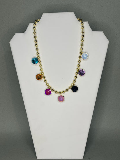 Large Stone Multi Color Crystal Dangle Necklace