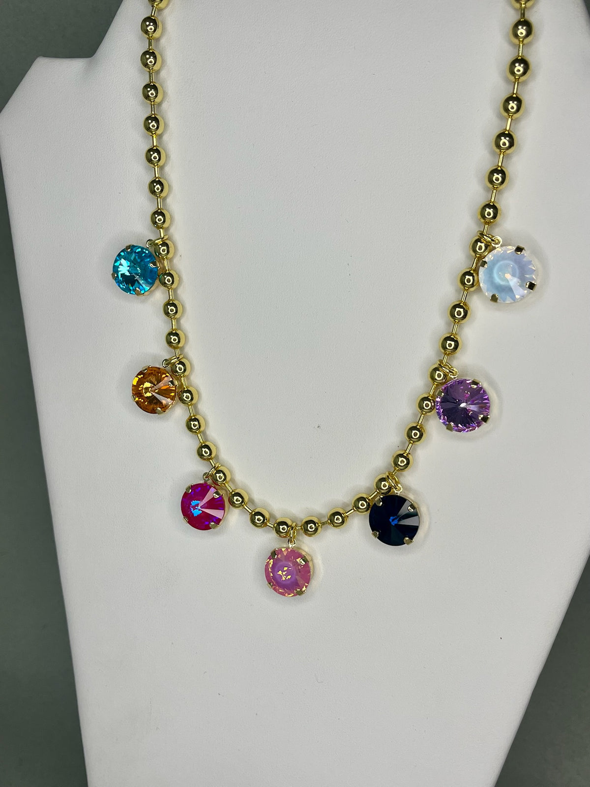 Large Stone Multi Color Crystal Dangle Necklace