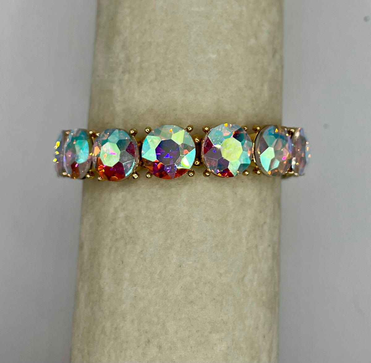 Crystal Round Stretch Evening Bracelet- Iridescent Stone