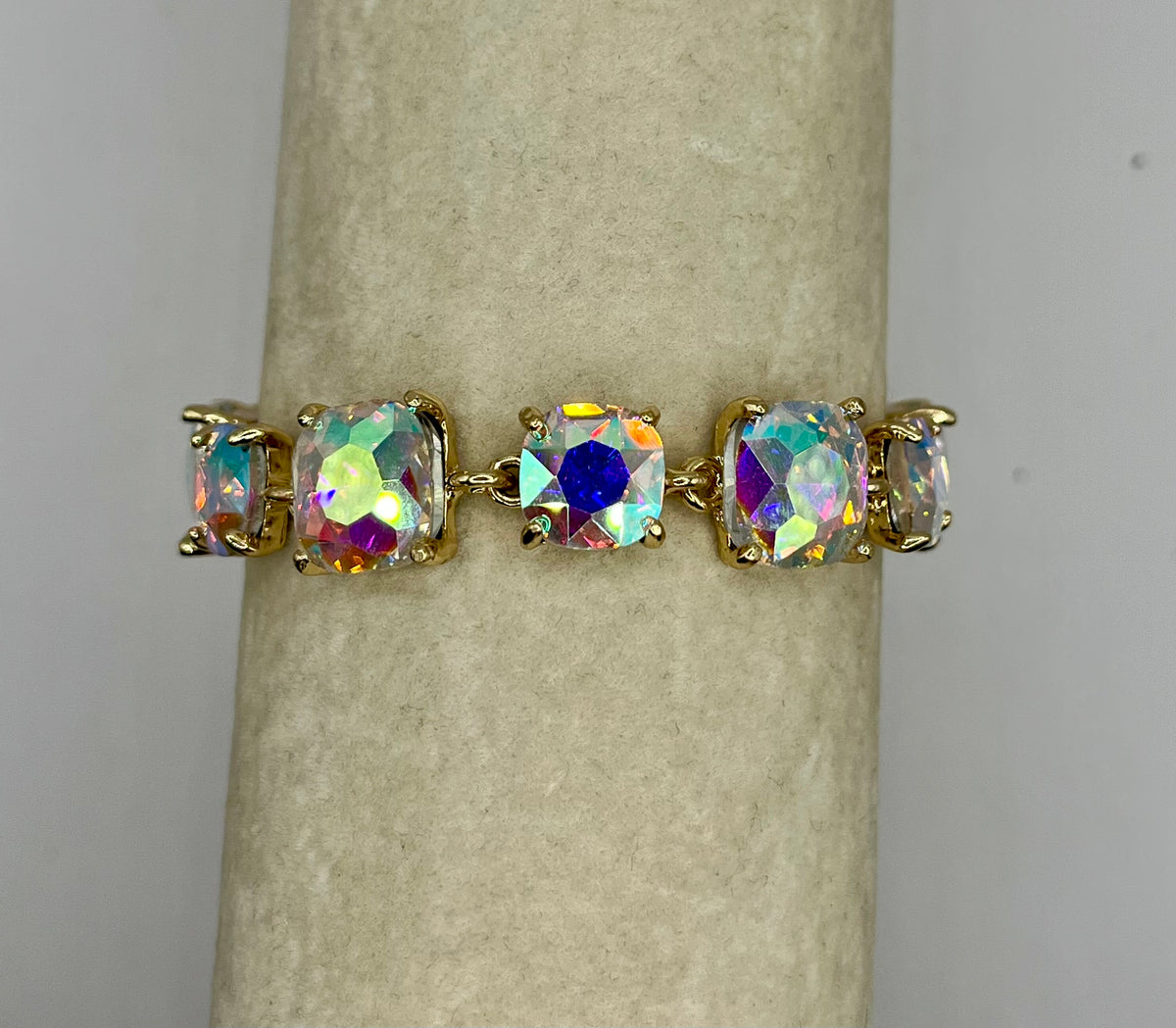 Cushion Square Stone Link Evening Bracelet- Iridescent Stone G-AB