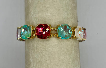 Cushion Cut Glass Crystal Linked Stretch Bracelet- Light Pastel