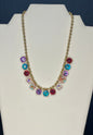Crystal Glass Bead Dangle Station Ball Beaded Chain Necklace- Multi AB