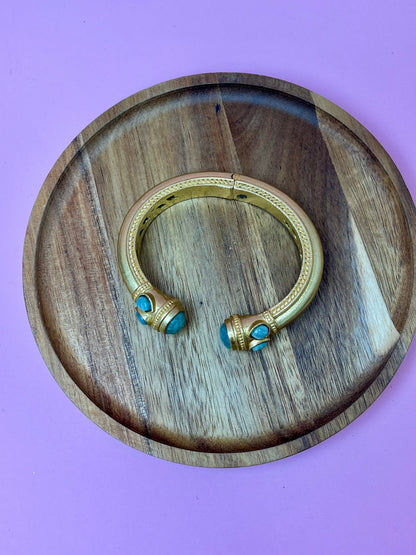 Gold Luxe Open Hinge Turquoise Cuff Bracelet