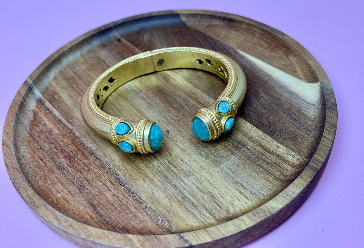 Gold Luxe Open Hinge Turquoise Cuff Bracelet