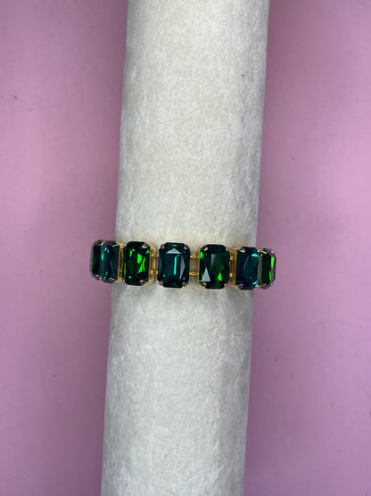 Heather Welper Green Two Tone Luxe Rectangle Crystal Stretchy Bracelet